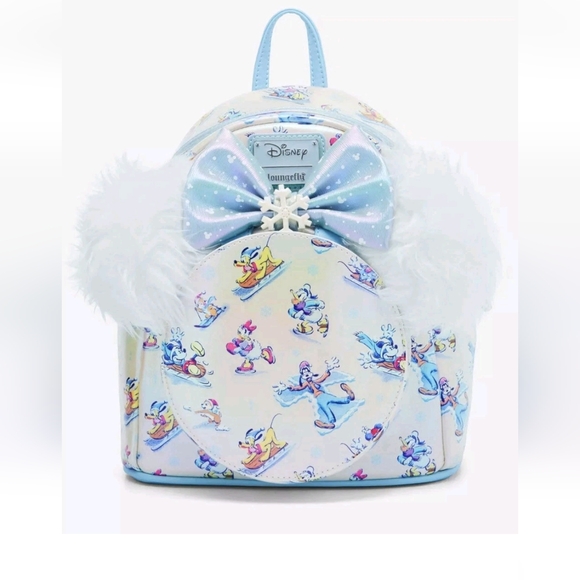 Loungefly Handbags - NEW Loungefly Disney Mickey Mouse Winter Wonderland Mini Backpack & Ear Headband